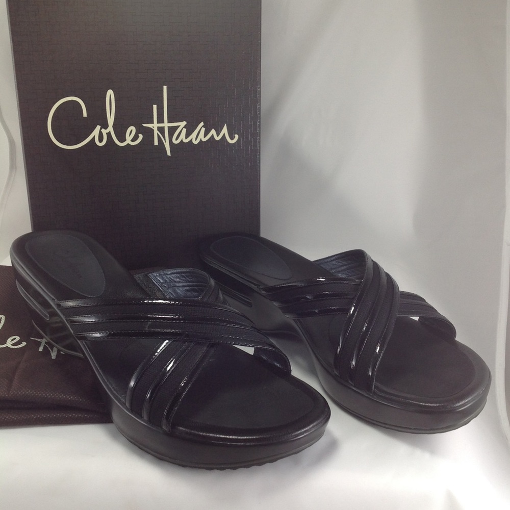 Cole Haan Air Vela Black Patent Slide Sandals
